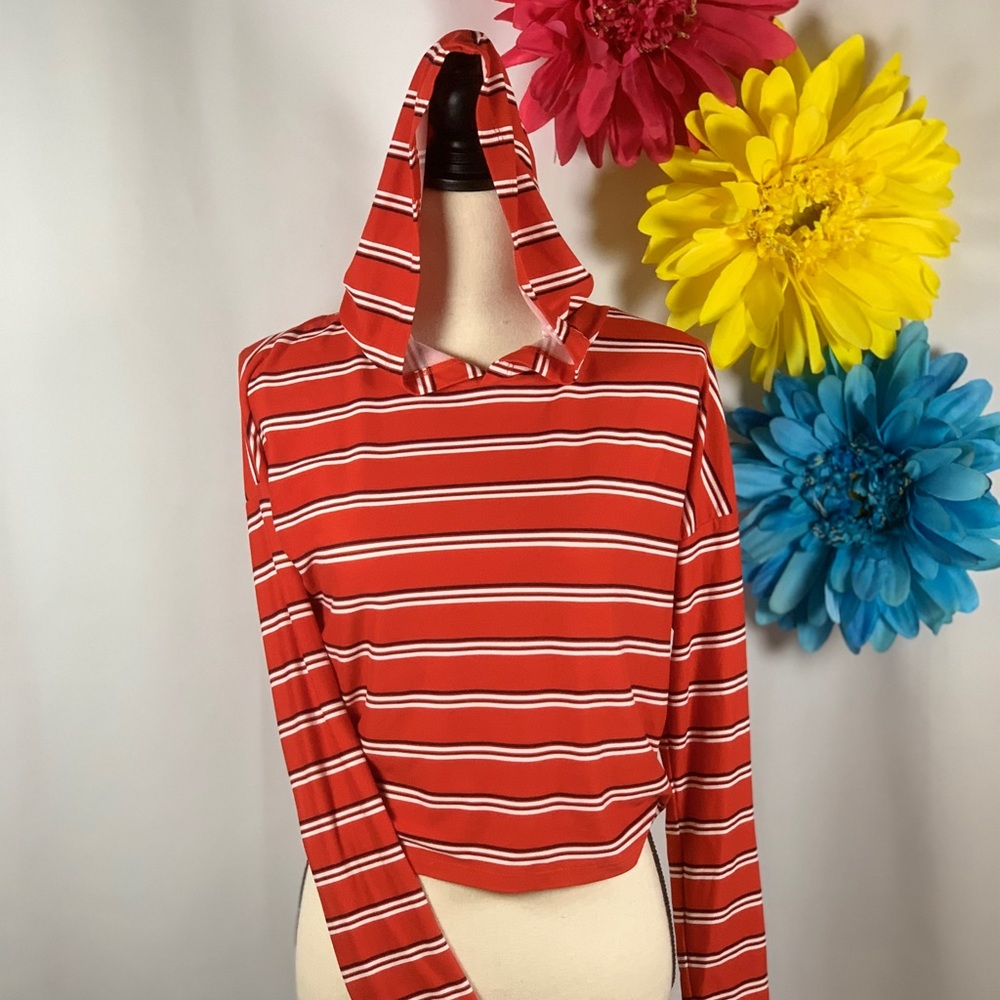 3/$10🙌 Hooded Long Sleeve Striped Crop Top